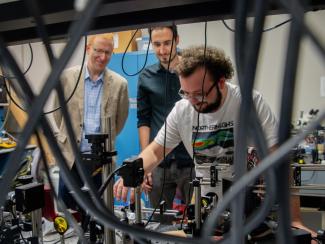 Professor Dan Wasserman with Zarko Sakotic and Noah Mansfield in the lab.